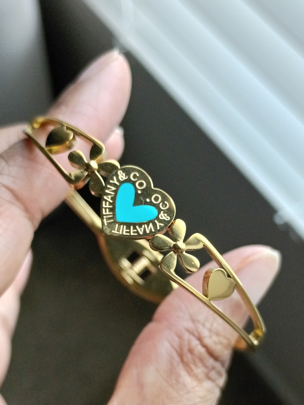 New Gold Heart Bangle Bracelet with Turquoise Accent
